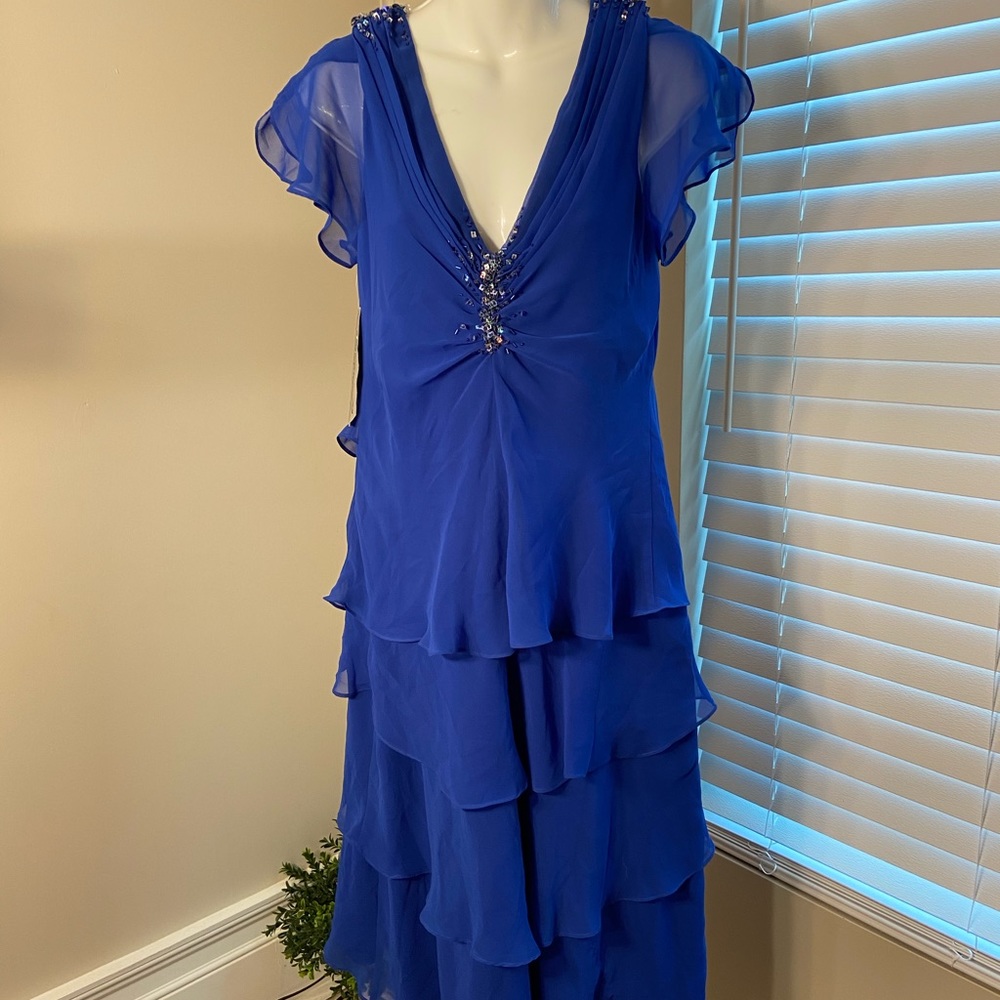 S.L Fashions Cobalt Blue Chiffon Dress 12P NWT $89